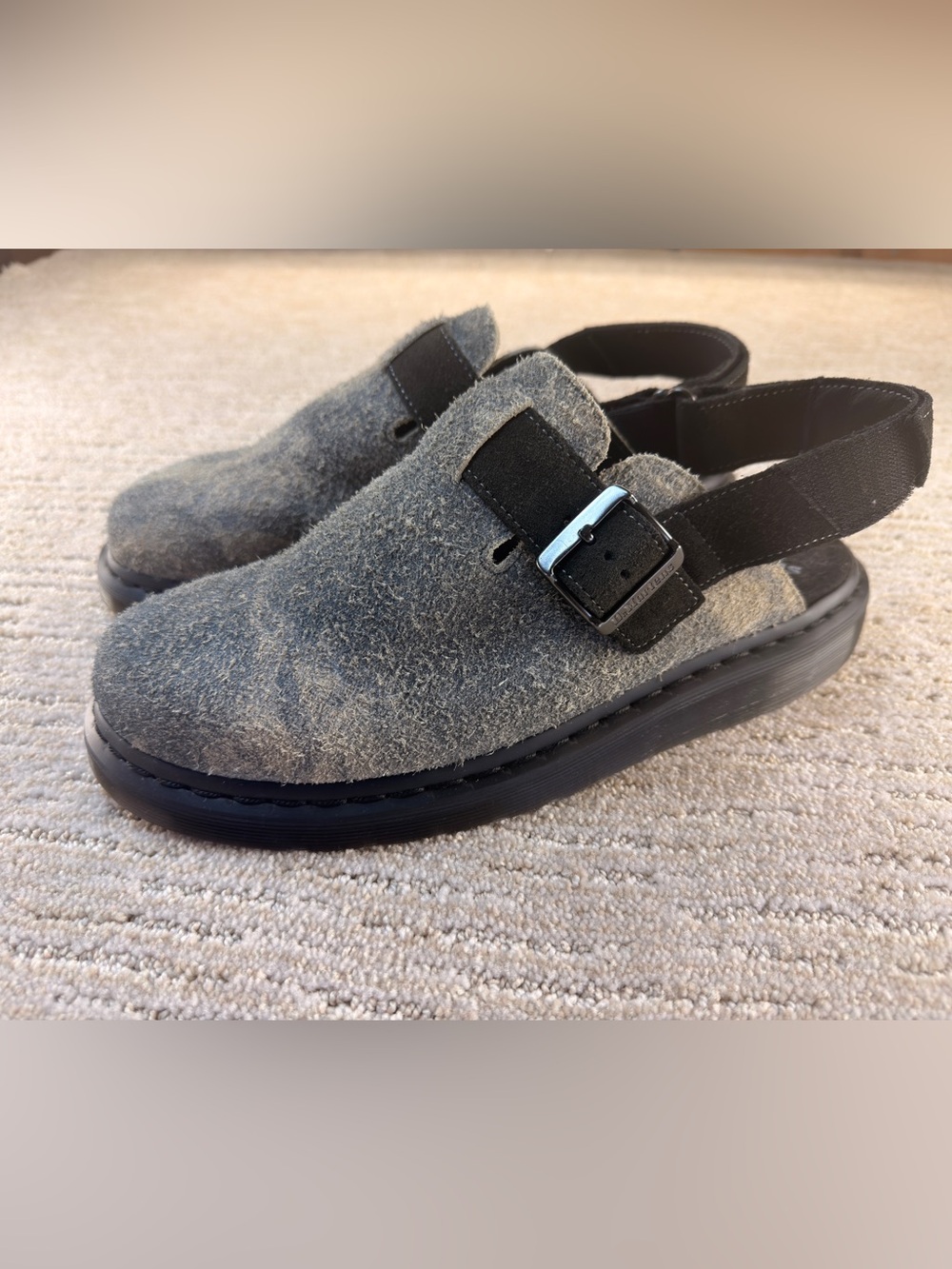 Rare Dr. Martens Jorge II Hairy Suede Slingback Mule Gray/Black Sandals